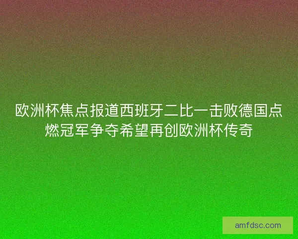 欧洲杯焦点报道西班牙二比一击败德国点燃冠军争夺希望再创欧洲杯传奇